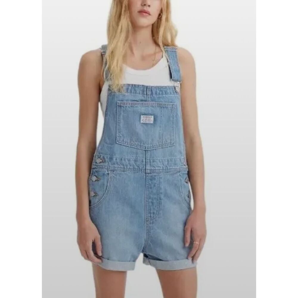 Levi’s Vintage Denim Shortalls Light Wash Raw Hem Short Overalls Size L
